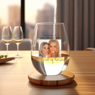 Modern Photo Maid Of Honour Proposal Stemless Wine Glass