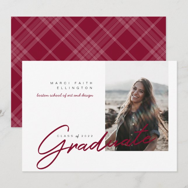 Modern Photo Maroon Graduate Announcement (Front/Back)
