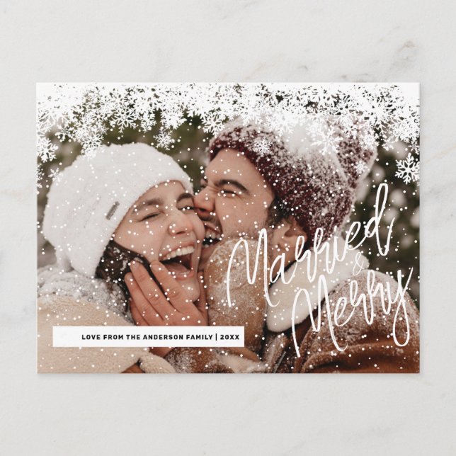 Modern Photo Married and Merry Christmas Holiday Postcard (Front)