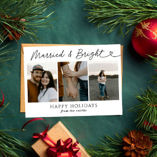 Modern Photo Married & Bright Newlywed Christmas  Holiday Card