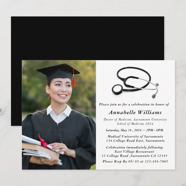 Modern Photo MD Doctor Graduation Party Invitation (Front/Back)