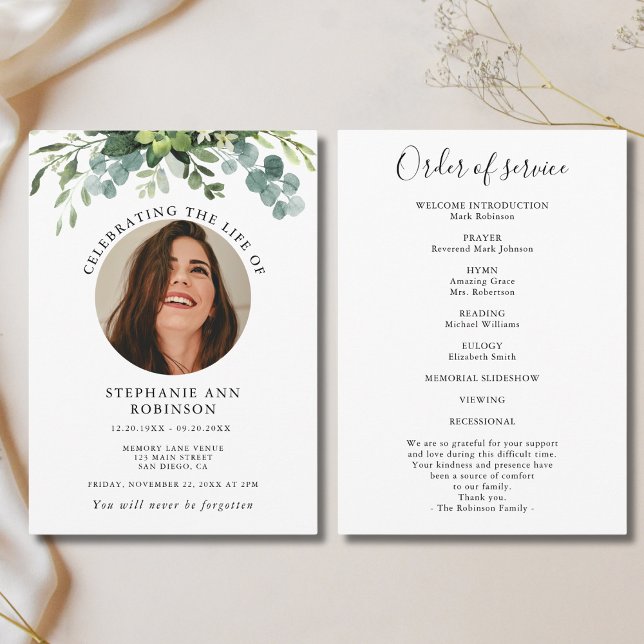 Modern Photo Memorial Floral Order of Service Programme (Creator Uploaded)