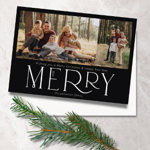 Modern Photo Merry Black White Holiday Card