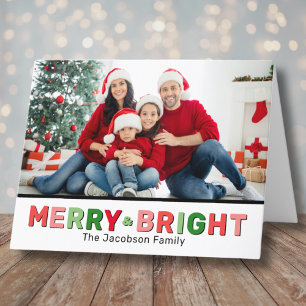 Modern Photo Merry Bright Christmas Holiday Card