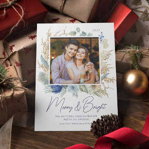Modern Photo Merry & Bright Script Boho Floral
