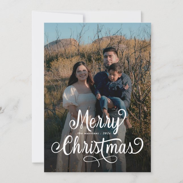 Modern photo Merry Christmas elegant script   Holi Holiday Card (Front)