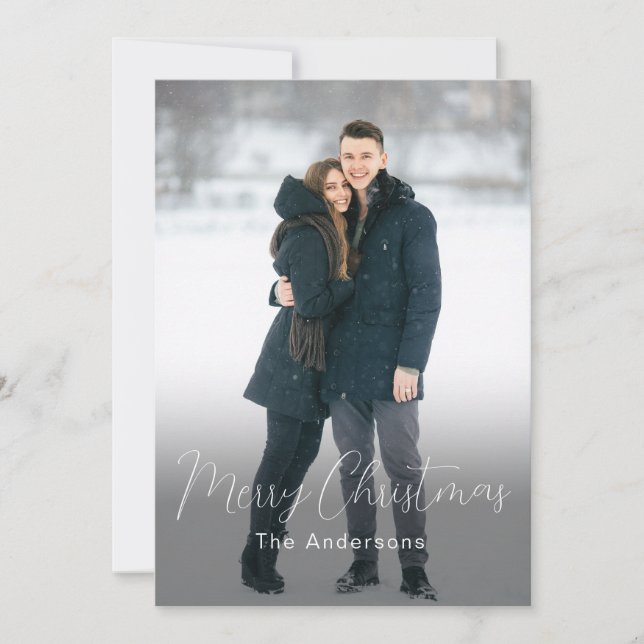 Modern Photo Merry Christmas Family Name Holiday Card (Front)
