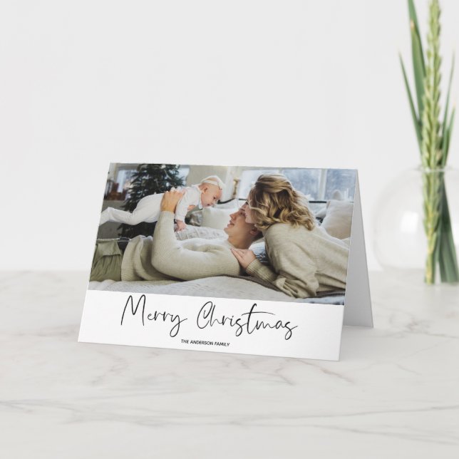 Modern Photo Merry Christmas Folded Card (Front)
