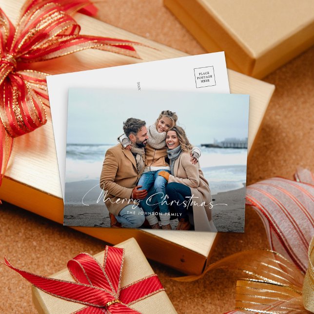 Modern Photo Merry Christmas Holiday Postcard (Creator Uploaded)