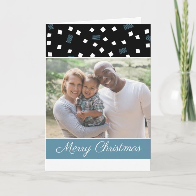 Modern Photo Merry Christmas Pattern Picture Holiday Card (Front)