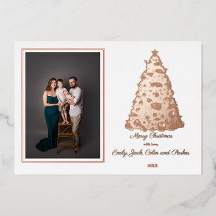 Modern Photo Merry Christmas Pink Tree Foil Holiday Card