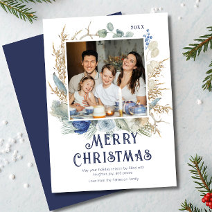 Modern Photo Merry Christmas Script Boho Floral