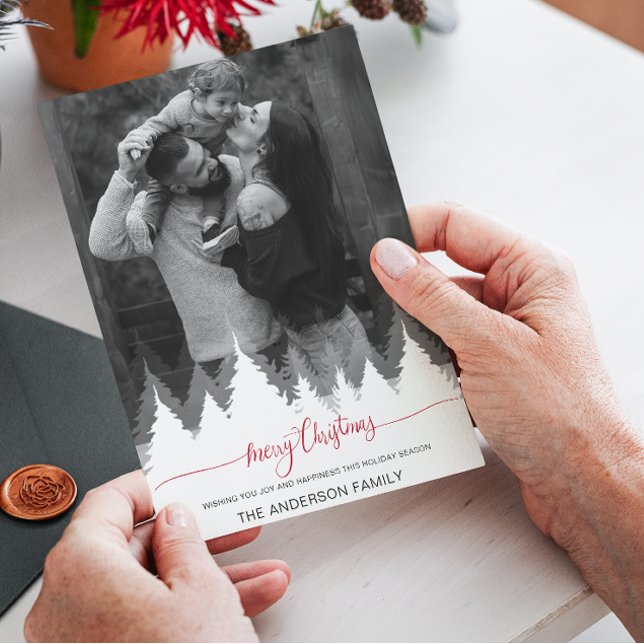 Modern Photo Merry Christmas White Trees Holidays  Invitation (Creator Uploaded)