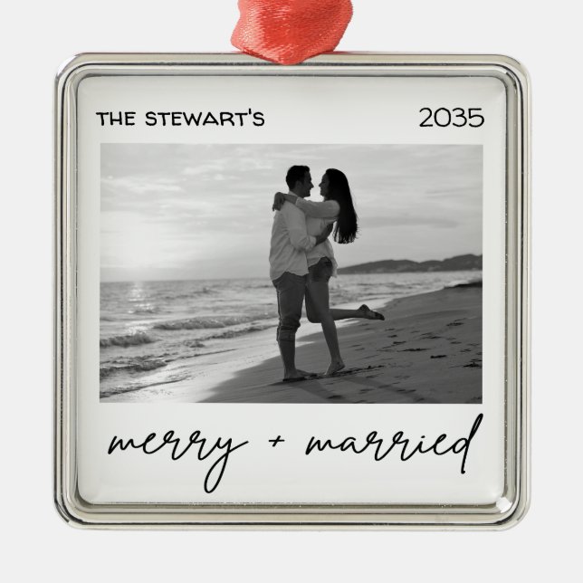 Modern Photo Merry & Married Elegant Minialmist Metal Tree Decoration (Front)
