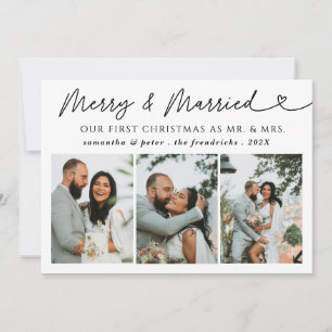Modern Photo Merry & Married Newlywed Christmas  Holiday Card