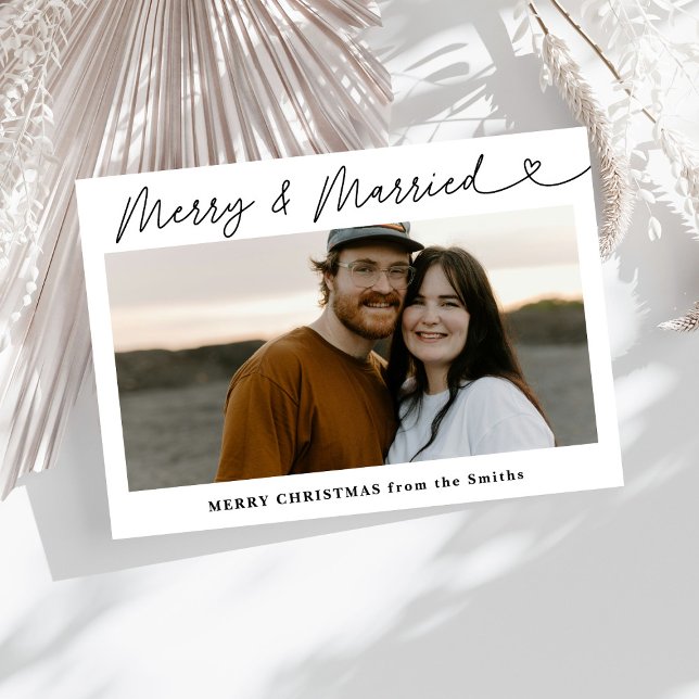Modern Photo Merry & Married Newlywed Christmas  Holiday Card (Creator Uploaded)