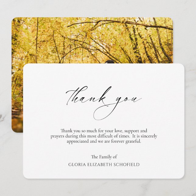 Modern Photo Minimal Elegant Funeral Thank You Card (Front/Back)