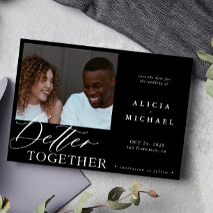 Modern photo minimalist black script chic wedding save the date