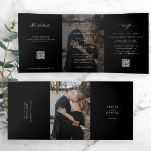 Modern photo minimalist black wedding all in one Tri-Fold announcement