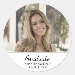 Modern Photo Minimalist Graduation Classic Round Sticker