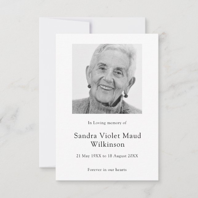 Modern photo minimalist memorial prayer card  (Front)