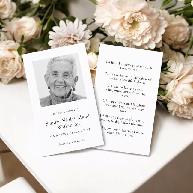 Modern photo minimalist memorial prayer card  (Creator Uploaded)