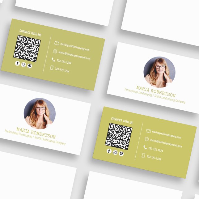 Modern Photo Minimalist QR Code Social Media Gold Business Card (Simple and minimalist gold and white business card. )