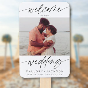 Modern Photo Minimalist Script Welcome Wedding Hand Fan