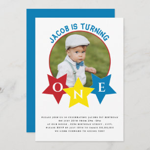 Modern photo minimlistic 1st birthday  invitation
