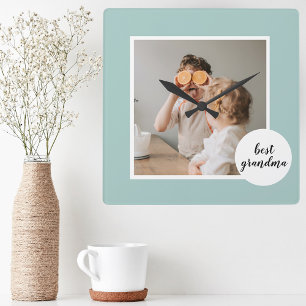 Modern Photo Mint Lovely Grandma Gift  Square Wall Clock