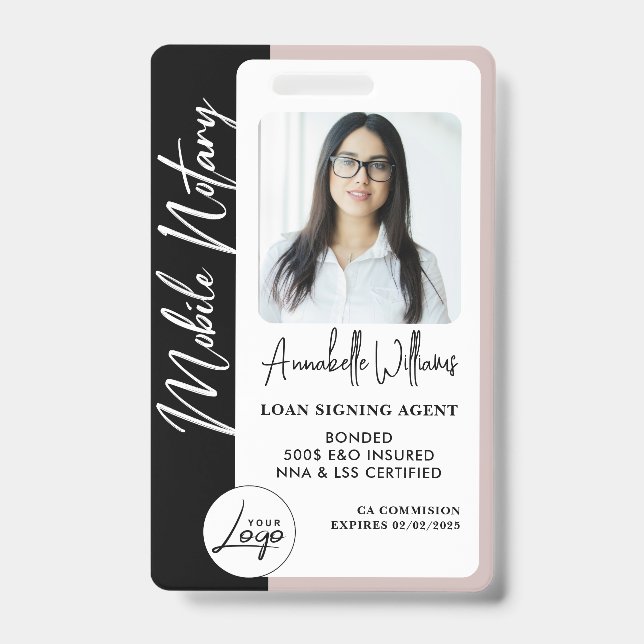 Modern Photo Mobile Notary  ID Badge (Front)