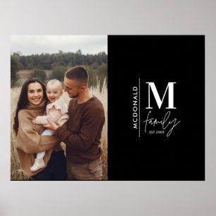 Modern photo monogram family black and white  poster