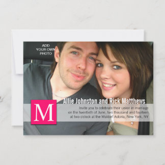 Modern Photo Monogram Wedding Invitations Pink