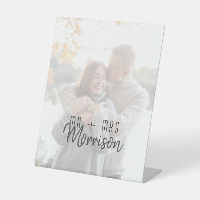 Modern Photo Mr and Mrs Wedding Sign (Front)