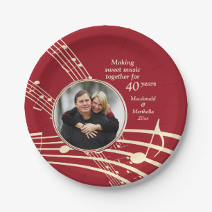 Modern Photo MUSIC 40th Ruby Wedding Anniversary Paper Plate