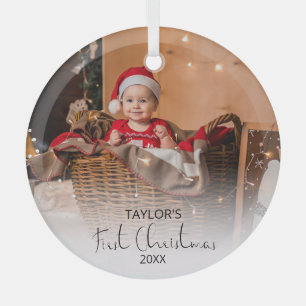 Modern Photo My First Christmas Glass Ornament