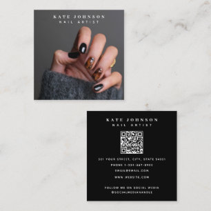 Modern Photo Nail Artist Beauty Salon QR Code  Square Business Card