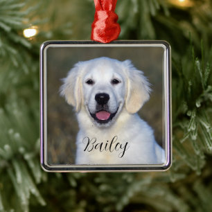 Modern Photo Name Christmas Ornament