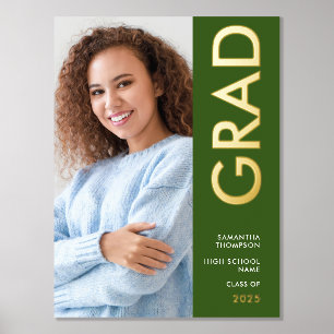 Modern Photo Name Class of 2025 Graduation Green  Foil Prints