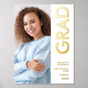 Modern Photo Name Class of 2025 Graduation Real Foil Prints