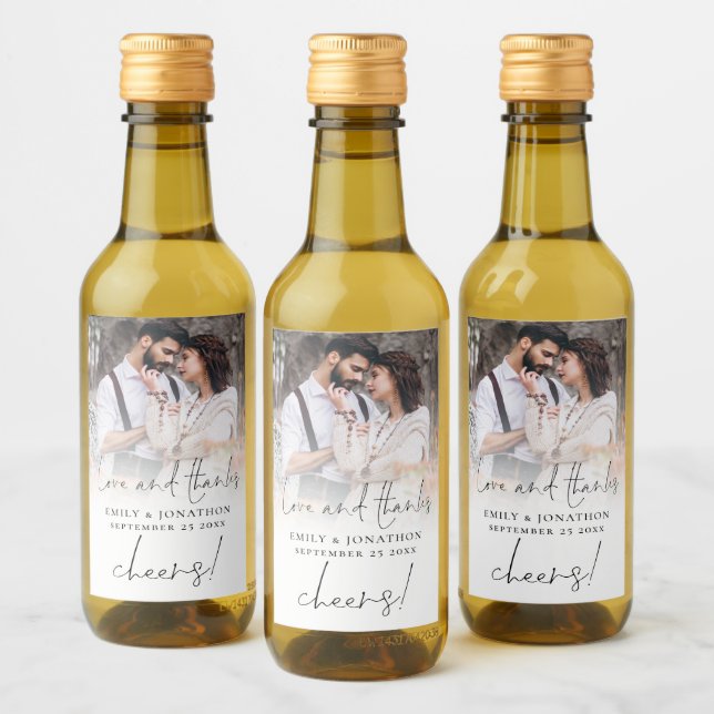 Modern Photo Name Date Love Thanks Wedding Favour Wine Label (Bottles)
