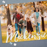 Modern Photo Name Personalised Jigsaw Puzzle<br><div class="desc">Create some family fun with a personalised photo puzzle featuring a family or individual's name in your choice of font style, colour and size (shown in a white modern handwritten script photo overlay). OPTIONS: The sample is shown on the 16x20-inch 520 piece puzzle--other sizes and number of pieces choices are...</div>