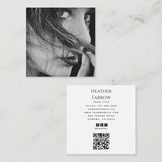 Modern Photo Name Social QR Code Square Business Card (Front/Back)