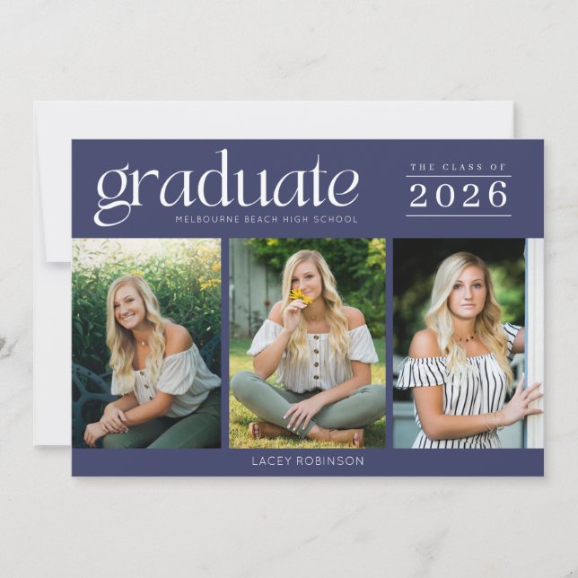 Modern Photo Navy Blue High School Graduation (Front)