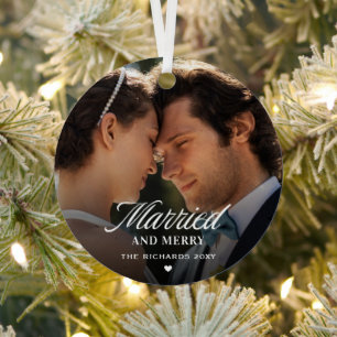 Modern Photo Newlyweds Married Merry Metal Tree Decoration