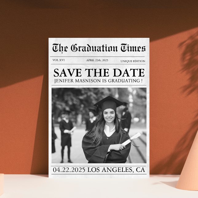 Modern photo newspaper Graduation save the date (Creator Uploaded)