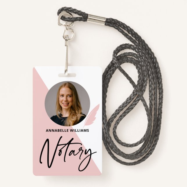 Modern Photo Notary Signing Agent  Badge ID Badge (Front with Lanyard)