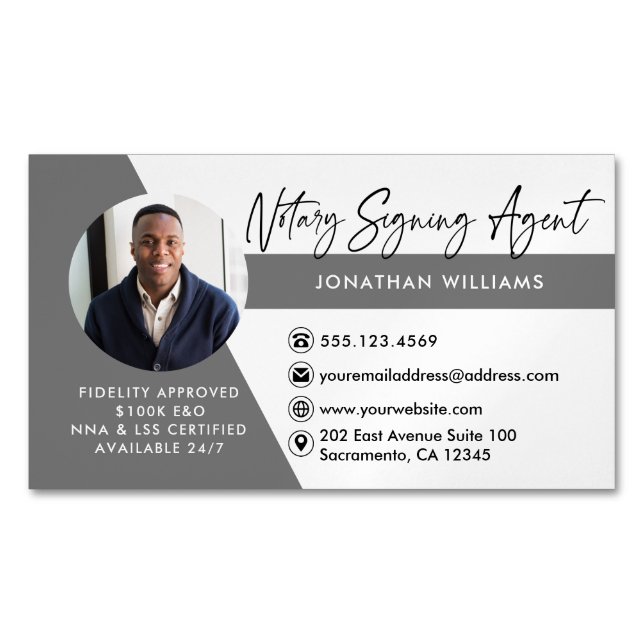Modern Photo Notary Signing Agent Magnetic Business Card (Front)