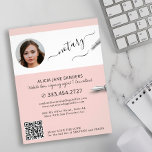 Modern photo notary signing agent QR Flyer<br><div class="desc">Modern trendy script professional legal certified notary attorney at law consultant custom personalised black and white and dusty rose promotional flyer with elegant calligraphy and pens.             Easy to personalise with your photo and your automatically generated scanning QR CODE to your website or social media.</div>