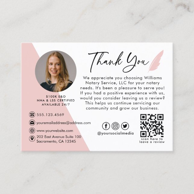 Modern Photo Notary Signing Agent Thank You  Business Card (Front)